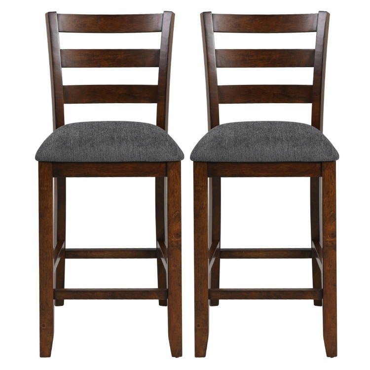 2 Pieces Counter Height Chairs with Fabric Seat and Rubber Wood LegsCostway Gallery View 8 of 12