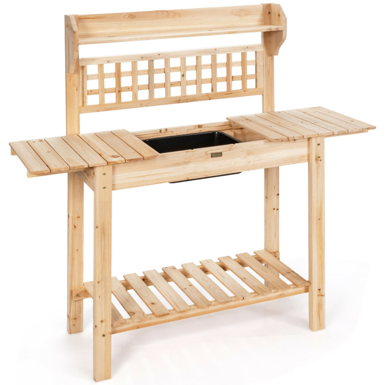 Garden Potting Bench Workstation Table with Sliding Tabletop Sink ShelvesCostway Gallery View 1 of 12