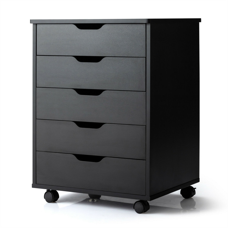 5 Drawer Mobile Lateral Filing Storage Home Office Floor Cabinet with Wheels-BlackCostway Gallery View 7 of 12