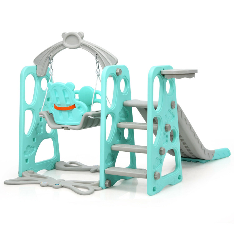 3 in 1 Toddler Climber and Swing Set Slide Playset-GreenCostway Gallery View 8 of 13