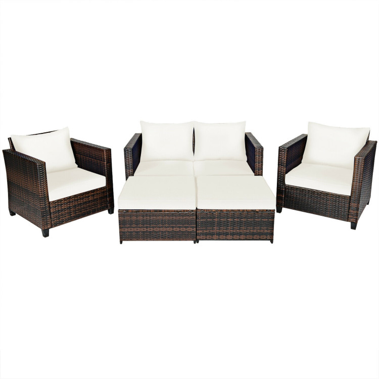 5 Pieces Patio Cushioned Rattan Furniture Set-WhiteCostway Gallery View 3 of 12
