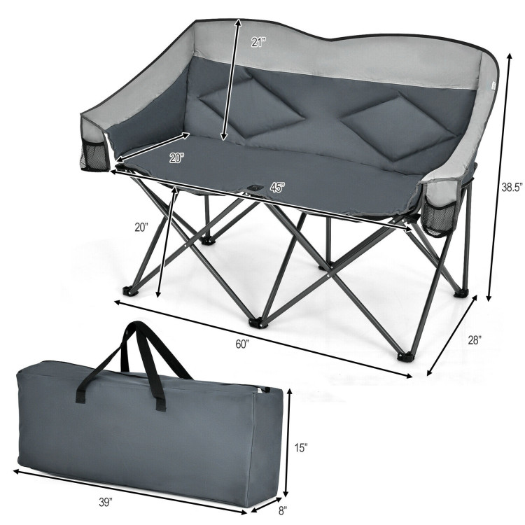 Folding Camping Chair with Bags and Padded Backrest-GrayCostway Gallery View 4 of 11