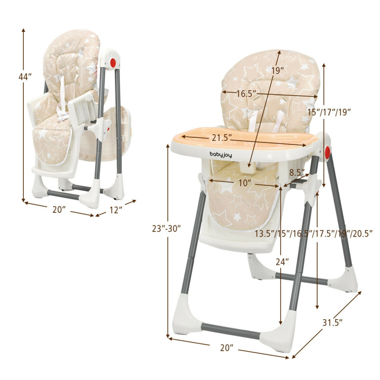 Folding Baby High Dining Chair with 6-Level Height Adjustment-BeigeCostway Gallery View 4 of 12