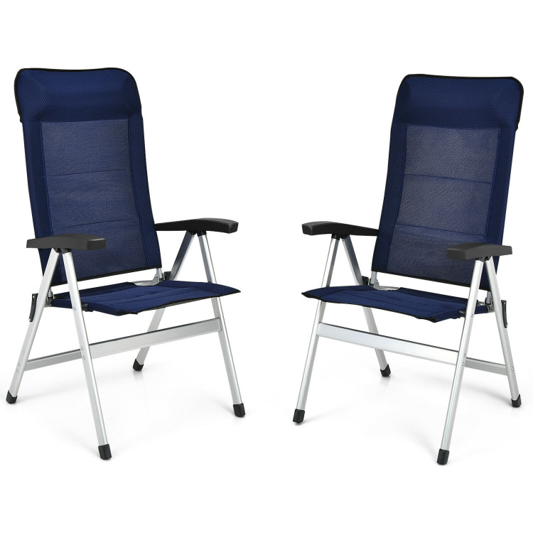 2Pcs Patio Dining Chair with Adjust Portable Headrest-BlueCostway Gallery View 9 of 12