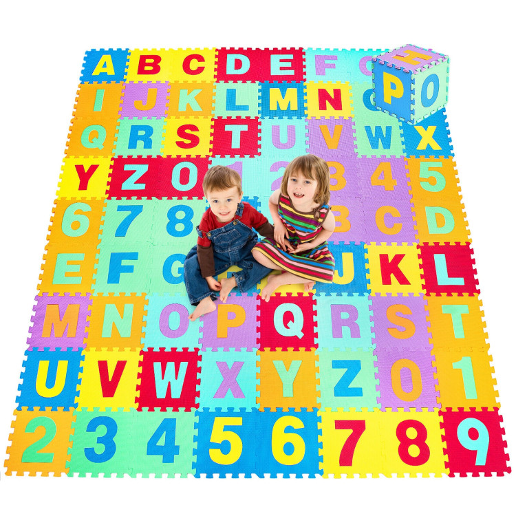 Kids Foam Interlocking Puzzle Play Mat with Alphabet and Numbers 72 Pieces SetCostway Gallery View 10 of 12