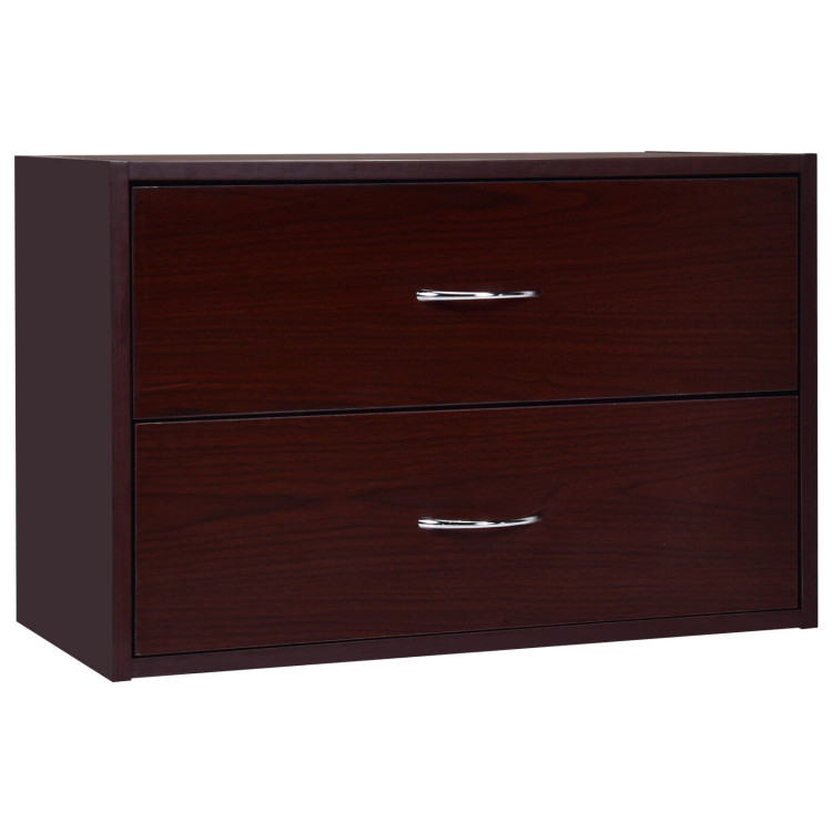2-Drawer Dresser Horiztonal Organizer End Table Nightstand with Handle Wood-BrownCostway Gallery View 1 of 12