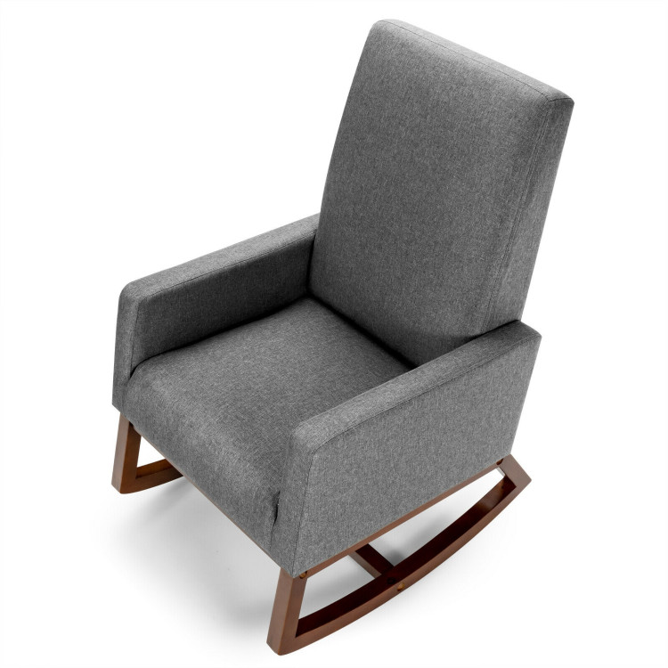 Rocking High Back Upholstered Lounge Armchair with Side Pocket-GrayCostway Gallery View 3 of 12