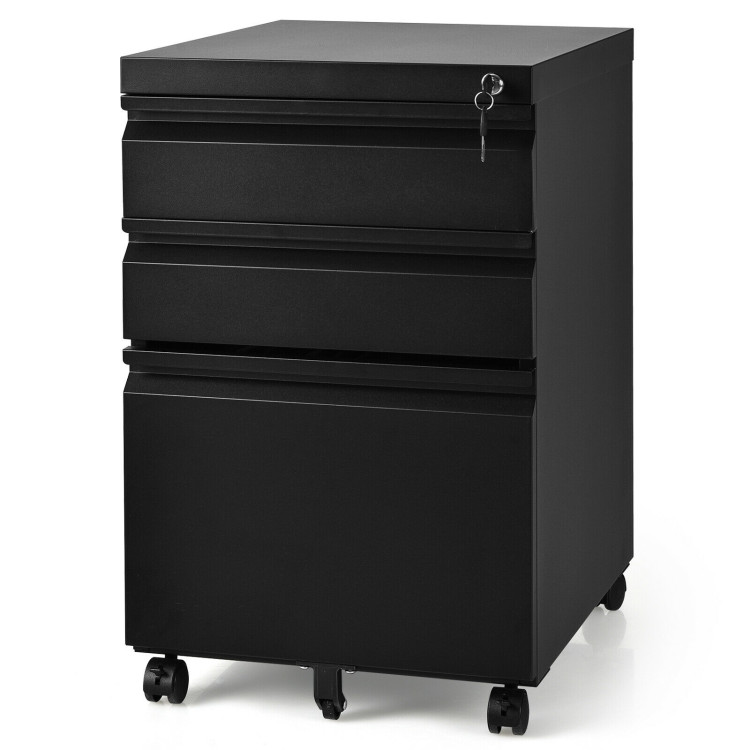 3-Drawer Mobile File Cabinet Stee with Lock-BlackCostway Gallery View 10 of 12