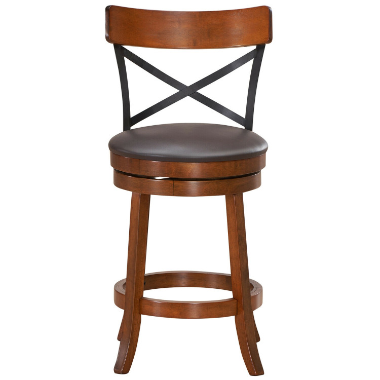 Set of 2 Bar Stools 360-Degree Swivel Dining Bar Chairs with Rubber Wood Legs-25 inchCostway Gallery View 9 of 12