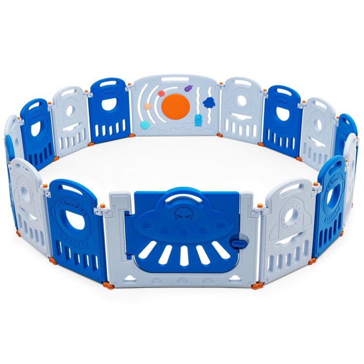 16-Panel Baby Playpen Safety Play Center with Lockable Gate-BlueCostway Gallery View 8 of 13