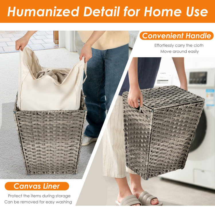 Foldable Handwoven Laundry Hamper with Removable Liner-GrayCostway Gallery View 12 of 12