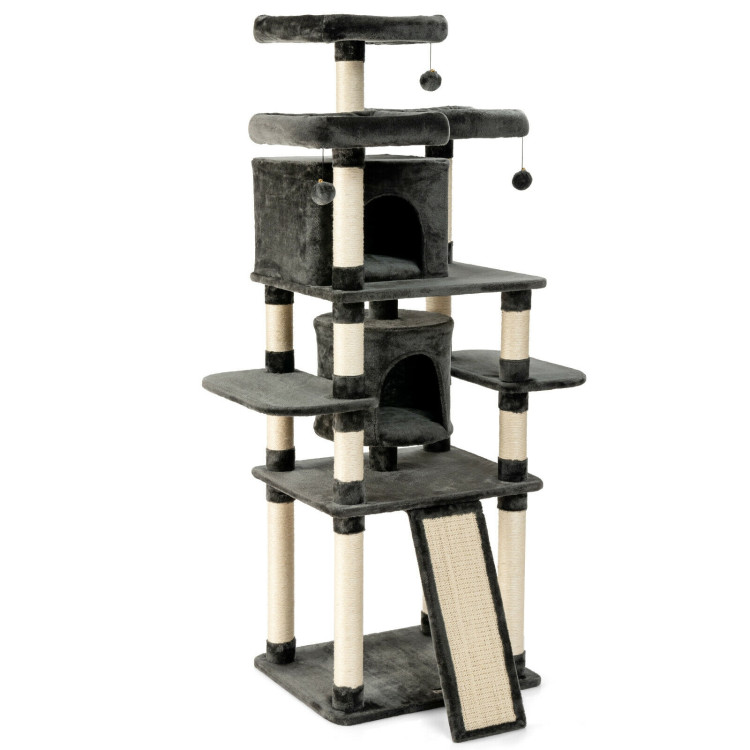 67 Inch Multi-Level Cat Tree with Cozy Perches Kittens Play House-Dark GrayCostway Gallery View 1 of 12