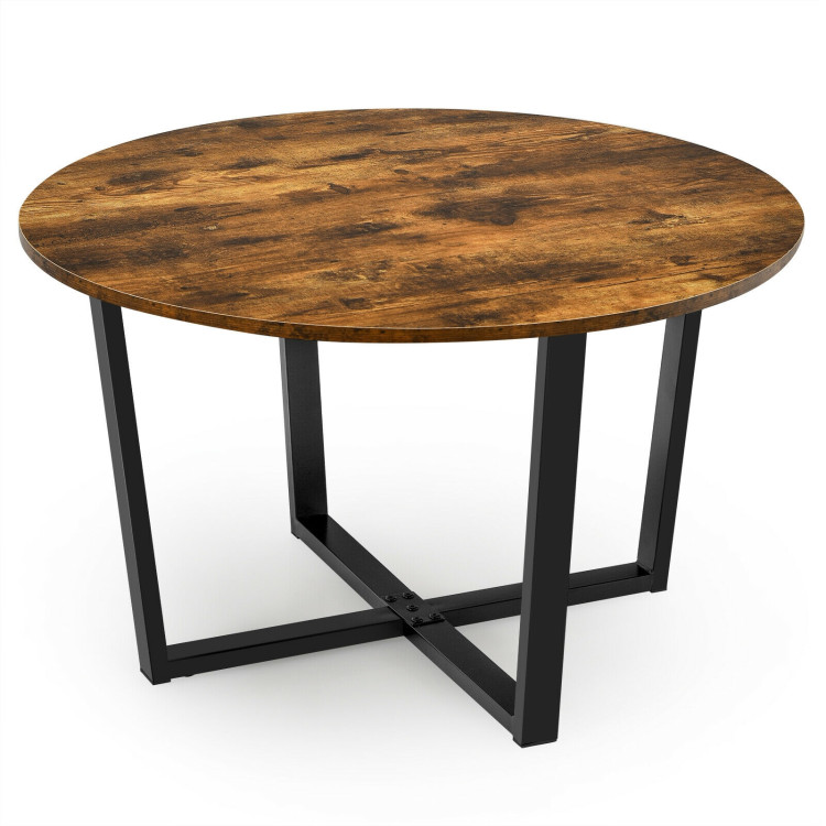 Round Industrial Style Cocktail Side Coffee Table With Metal Frame-BrownCostway Gallery View 1 of 12