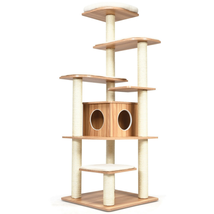 Wood Multi-Layer Platform Cat Tree with Scratch Resistant RopeCostway Gallery View 1 of 12