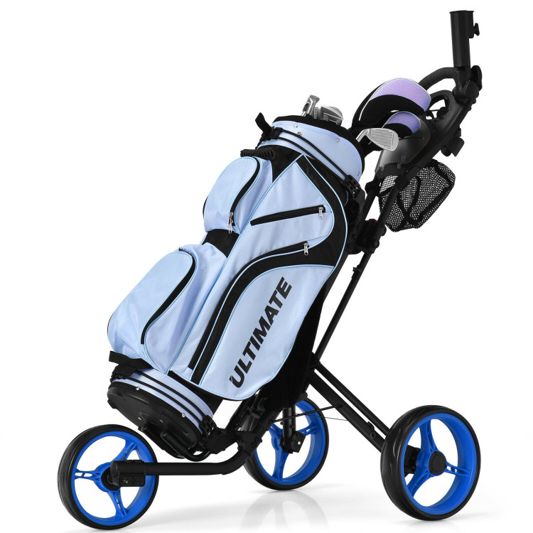 Folding 3 Wheels Golf Push Cart with Brake Scoreboard Adjustable Handle-BlueCostway Gallery View 12 of 12