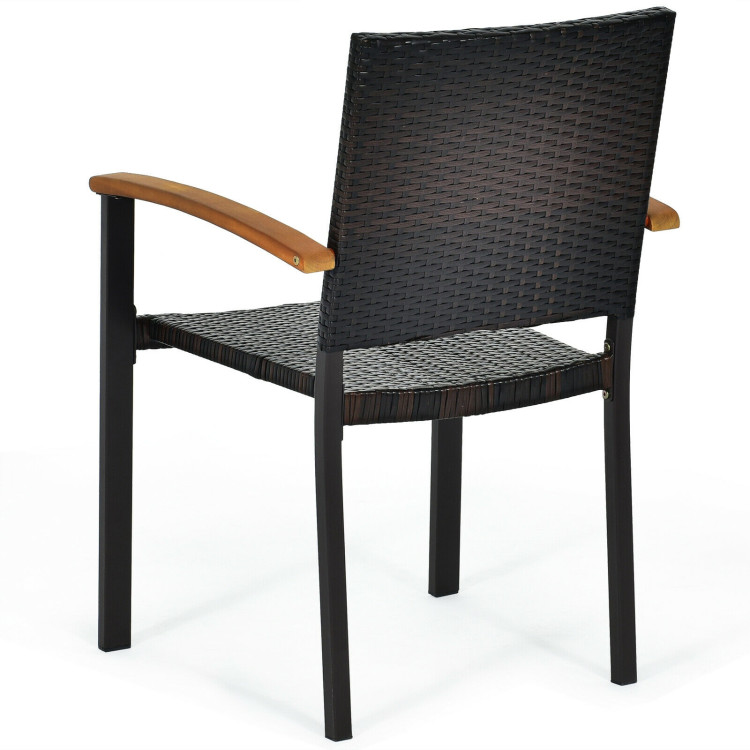 Set of 4 Outdoor Patio PE Rattan Dining Chairs with Powder-coated Steel FrameCostway Gallery View 9 of 12