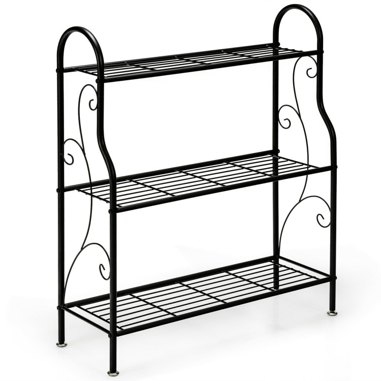 3-Tier Scrollwork Designed Metal Plant Stand-BlackCostway Gallery View 1 of 12