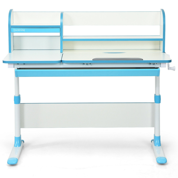 Adjustable Height Study Desk with Drawer and Tilted Desktop for School and Home-BlueCostway Gallery View 9 of 12