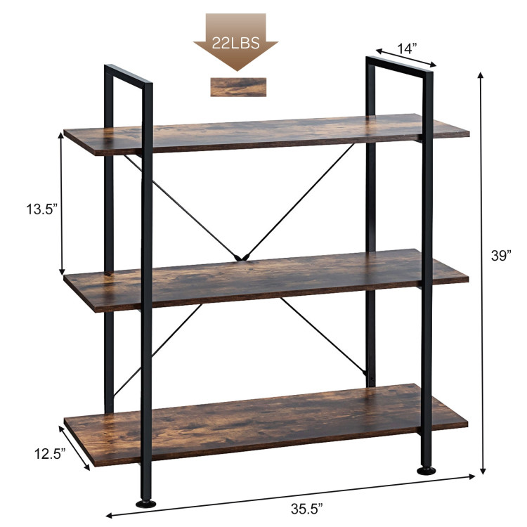 3/5 Tiers Industrial Bookcase with Metal Frame for Home Office-3-TierCostway Gallery View 4 of 12