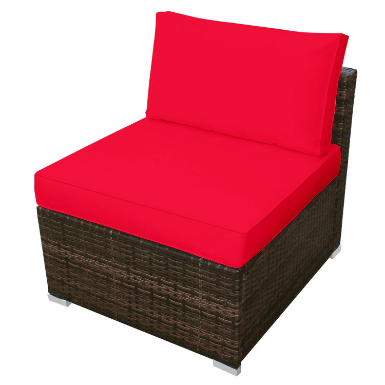 5 Pieces Patio Rattan Furniture Set with Cushioned Armless Sofa-RedCostway Gallery View 10 of 12