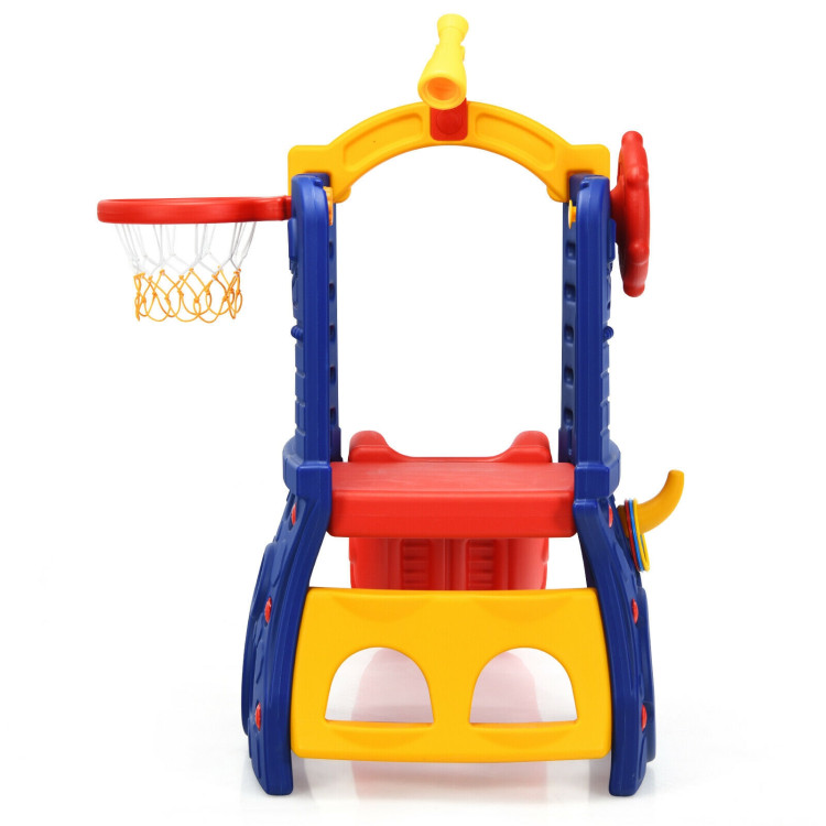 6-in-1 Freestanding Kids Slide with Basketball Hoop and Ring TossCostway Gallery View 10 of 12