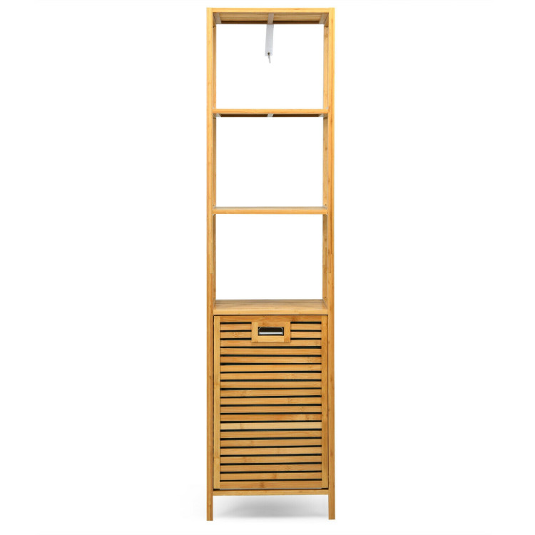 Bamboo Tower Hamper Organizer with 3-Tier Storage Shelves-NaturalCostway Gallery View 9 of 11