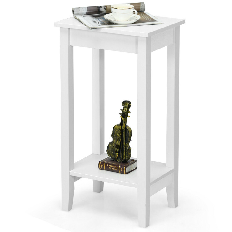 2-Tier Nightstand End Side Wooden Legs Table for Bedroom-WhiteCostway Gallery View 8 of 11