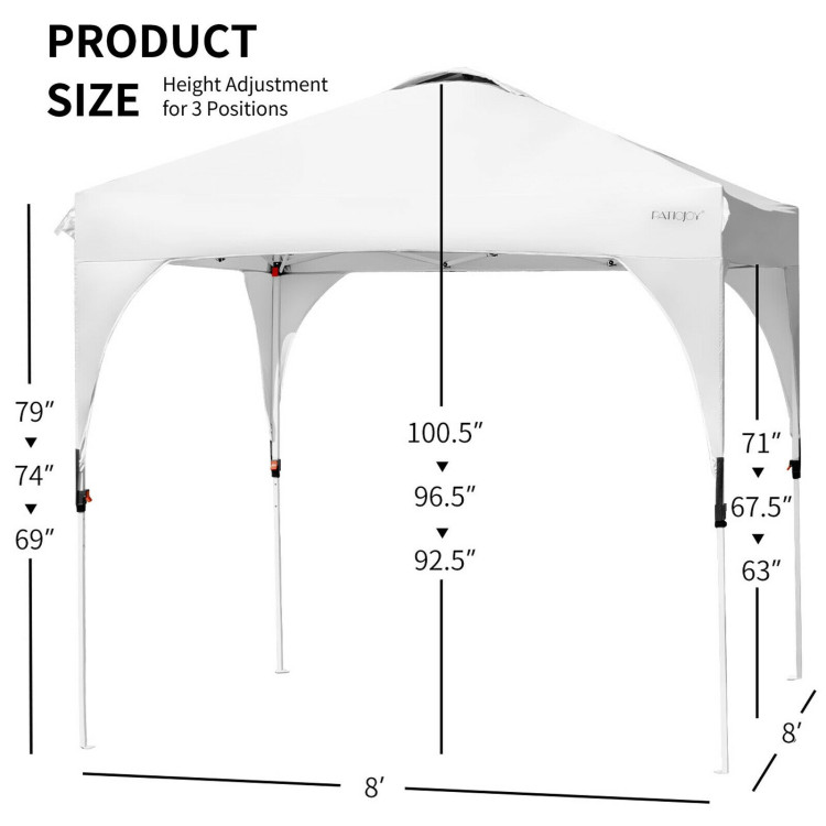 8 x 8 Feet Outdoor Pop Up Tent Canopy Camping Sun Shelter with Roller Bag-WhiteCostway Gallery View 4 of 12