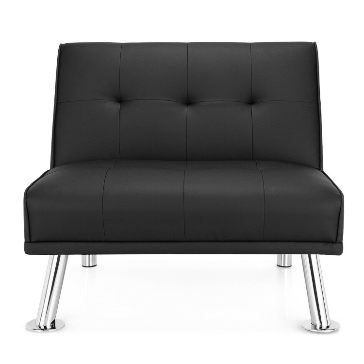 Folding PU Leather Single Sofa with Metal Legs and Adjustable Backrest-BlackCostway Gallery View 10 of 12