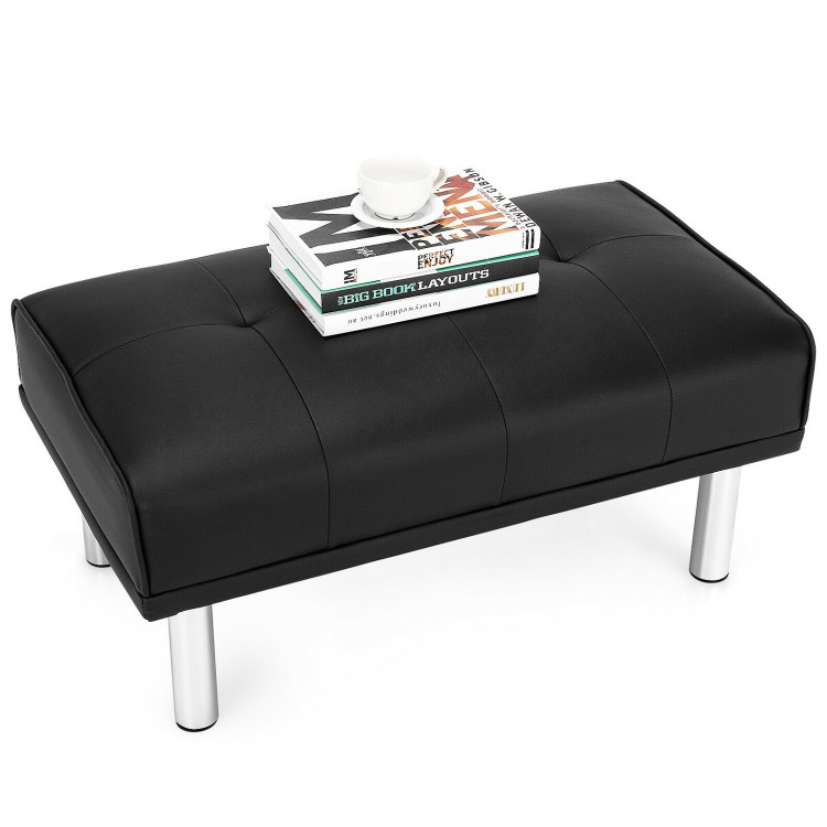Rectangle Tufted Ottoman with Stainless Steel Legs for Living Room-BlackCostway Gallery View 8 of 12