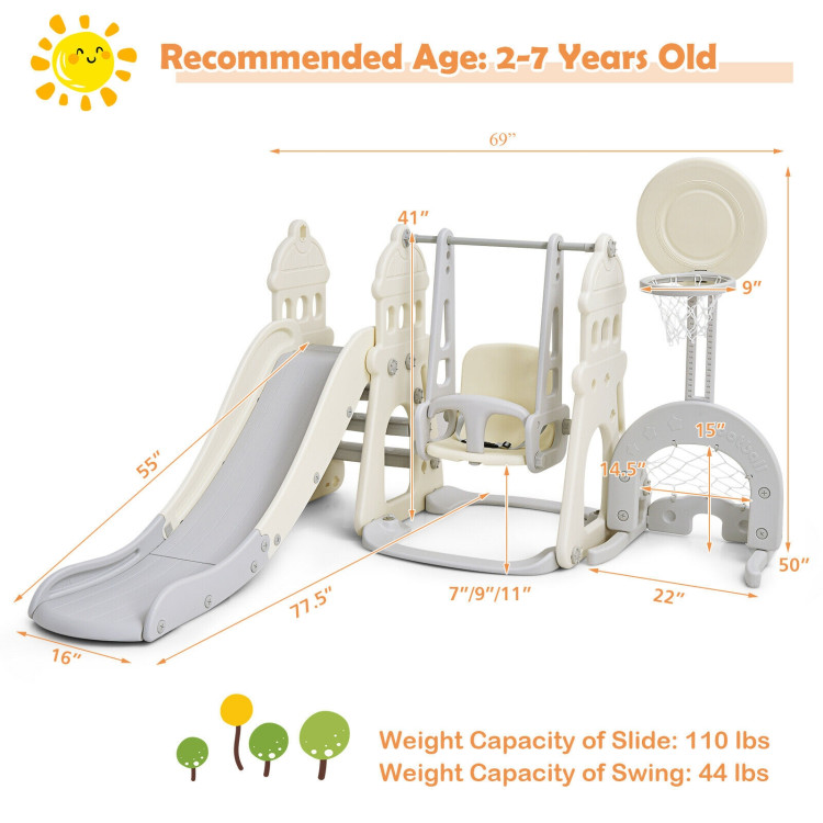 6-in-1 Slide and Swing Set with Ball Games for Toddlers-WhiteCostway Gallery View 4 of 12