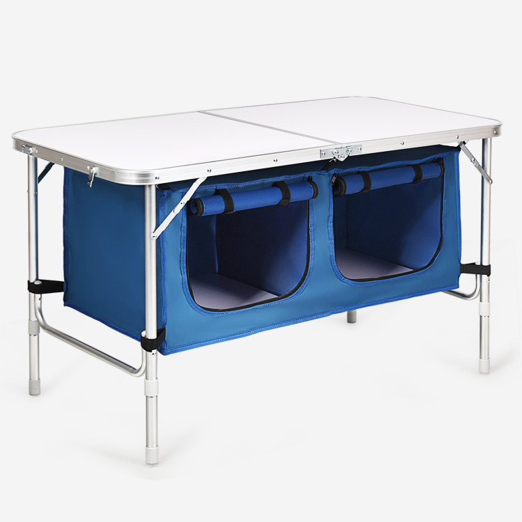 Height Adjustable Folding Camping  Table-BlueCostway Gallery View 7 of 12