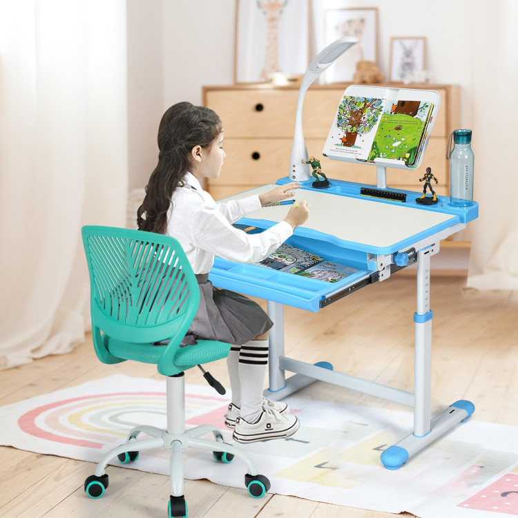 Adjustable Office Task Desk Armless Chair-TurquoiseCostway Gallery View 7 of 20