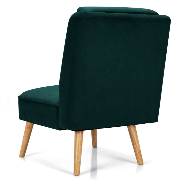 Velvet Accent Armless Side Chair with Rubber Wood Legs for Bedroom-GreenCostway Gallery View 9 of 12