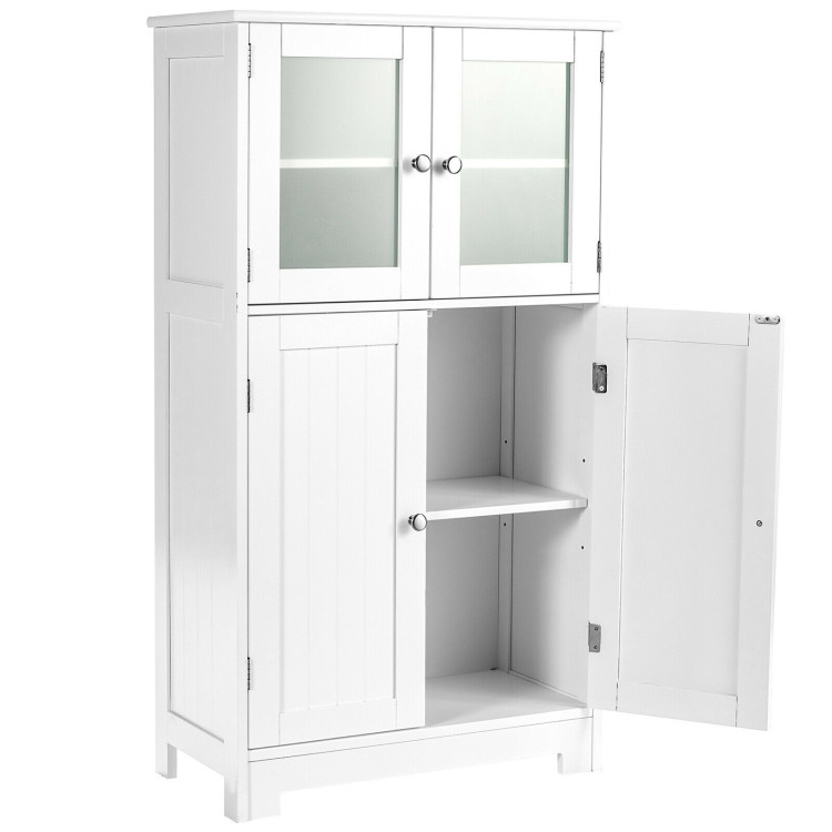 Bathroom Floor Storage Locker Kitchen Cabinet with Doors and Adjustable Shelf-WhiteCostway Gallery View 9 of 13