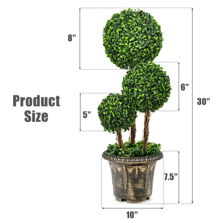 30 Inch Artificial Topiary Triple Ball Tree Indoor and Outdoor UV ProtectionCostway Gallery View 4 of 15