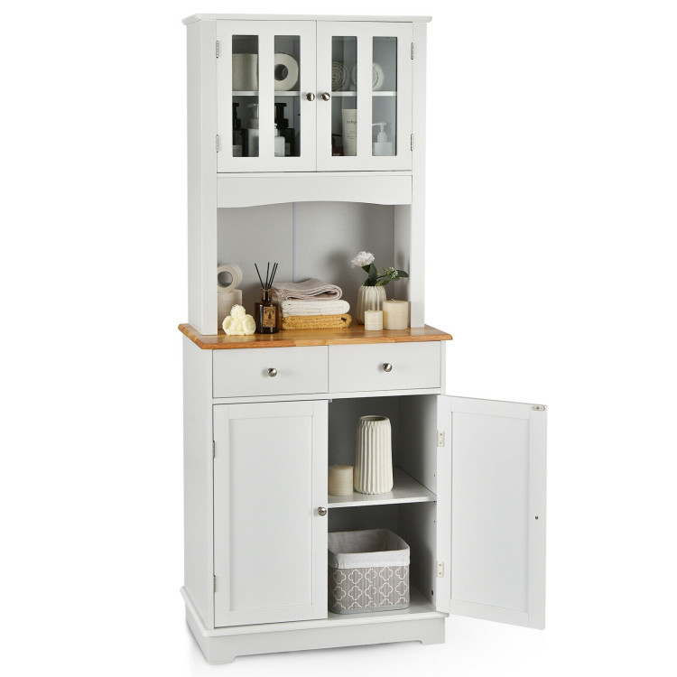 Kitchen Pantry Cabinet with Wood Top and Hutch-WhiteCostway Gallery View 9 of 12