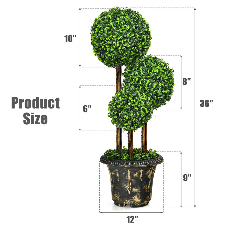 36-Inch Artificial Topiary Triple Ball Tree for Indoor and OutdoorCostway Gallery View 4 of 12
