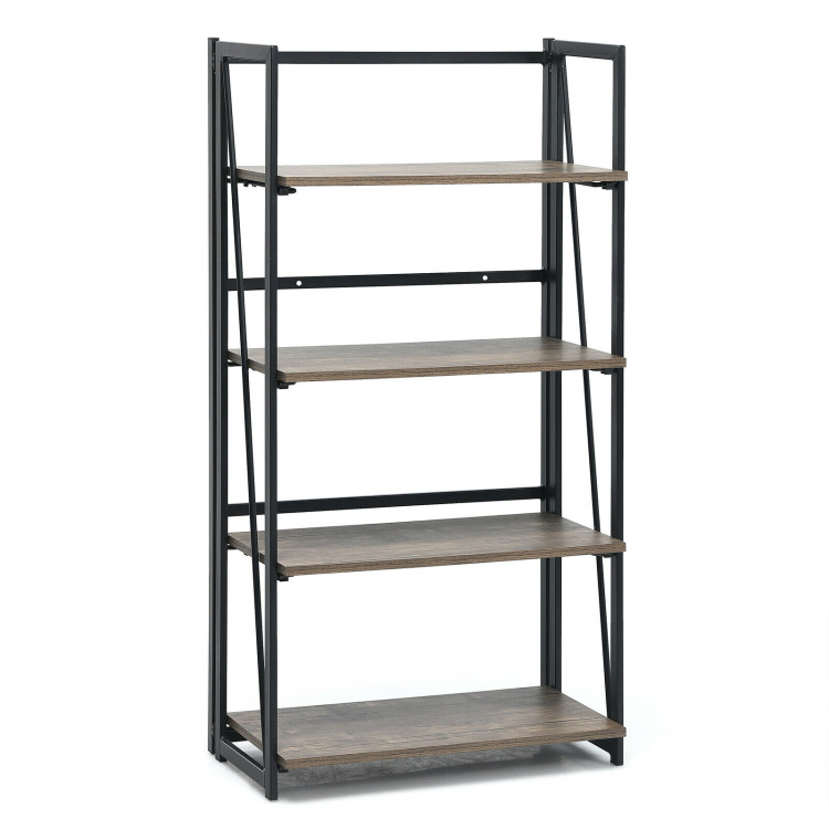 4-Tier Folding Bookshelf No-Assembly Industrial Bookcase Display ShelvesCostway Gallery View 3 of 12