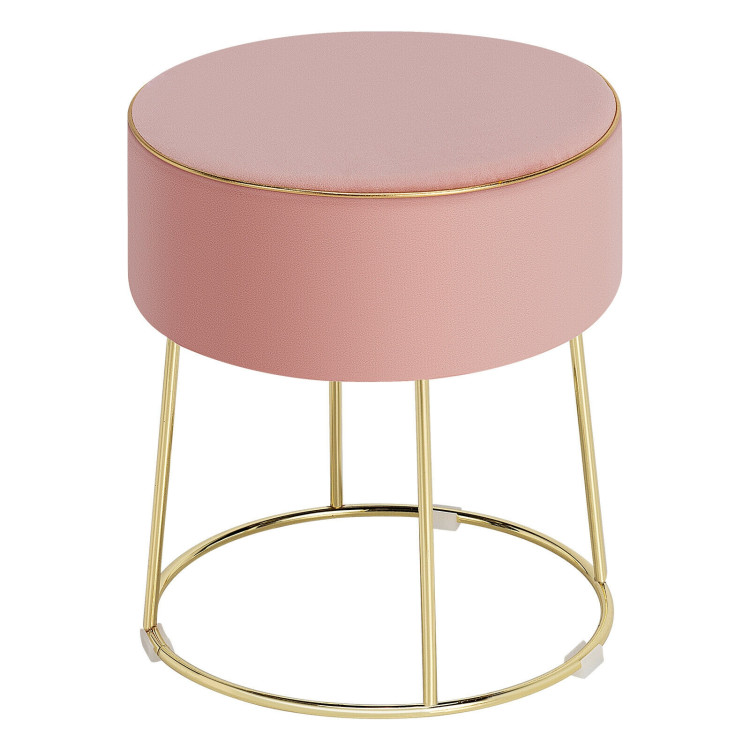 Round Velvet Footrest Stool Ottoman with Non-Slip Foot Pads for Bedside-PinkCostway Gallery View 10 of 12