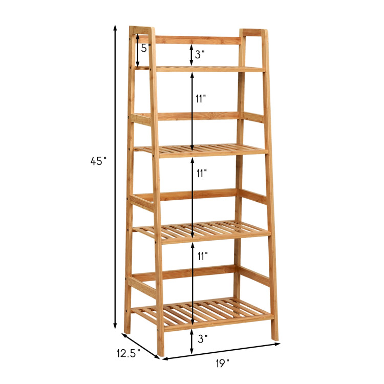 4-Tier Bamboo Plant Rack with Guardrails Stable and Space-Saving-NaturalCostway Gallery View 4 of 12