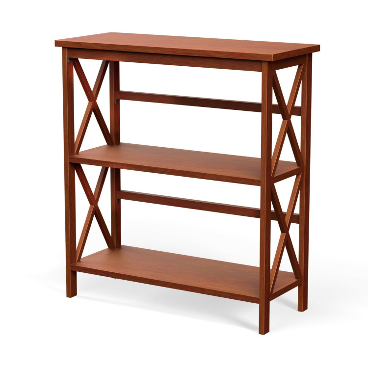 3-Tier Wooden Multi-Functional X-Design Etagere Storage Bookshelf-NaturalCostway Gallery View 4 of 12
