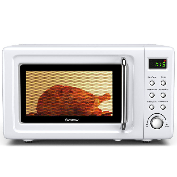 700W Retro Countertop Microwave Oven with 5 Micro Power and Auto Cooking Function-WhiteCostway Gallery View 8 of 12