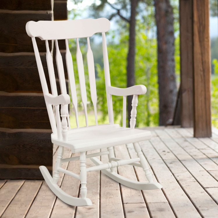Rocking Chair with Solid Wooden Frame for Garden and Patio-WhiteCostway Gallery View 10 of 13