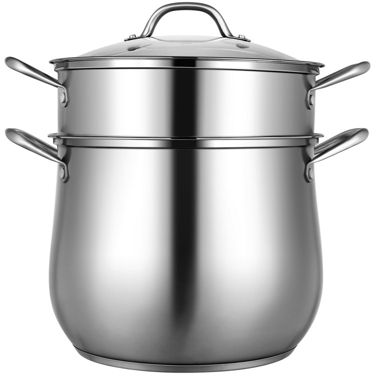 2-Tier Steamer Pot Saucepot Stainless Steel with Tempered Glass LidCostway Gallery View 12 of 12