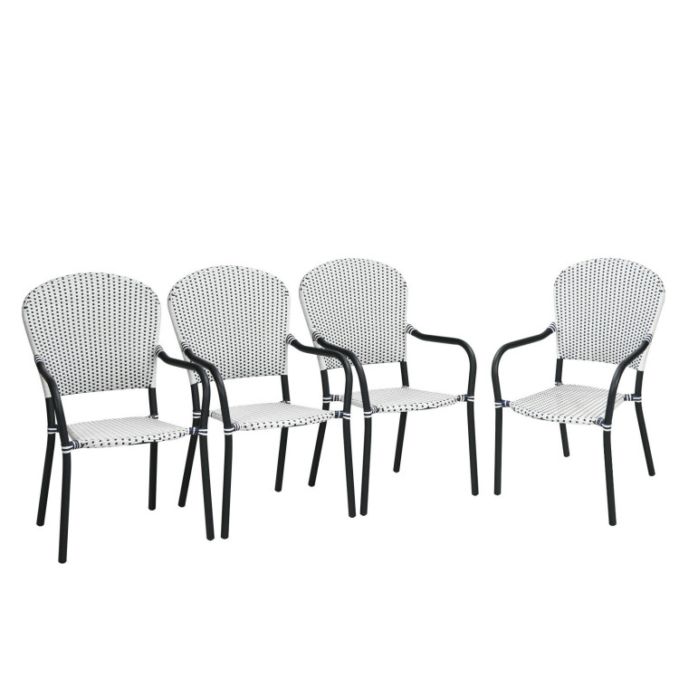 Set of 4 Patio Rattan Stackable Dining Chair with  Armrest for Garden-WhiteCostway Gallery View 3 of 12