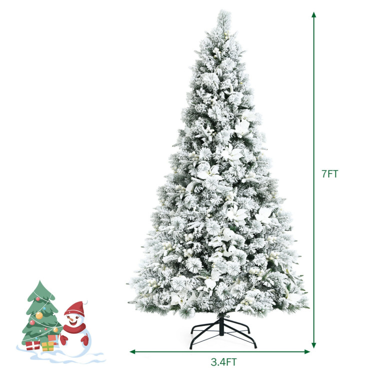 7 Feet Snow Flocked Christmas Tree with Poinsettia FlowersCostway Gallery View 4 of 9