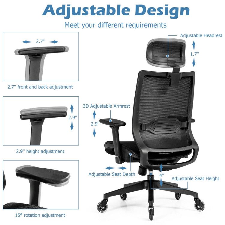 Adjustable Mesh Computer Chair with Sliding Seat and Lumbar Support-BlackCostway Gallery View 11 of 12