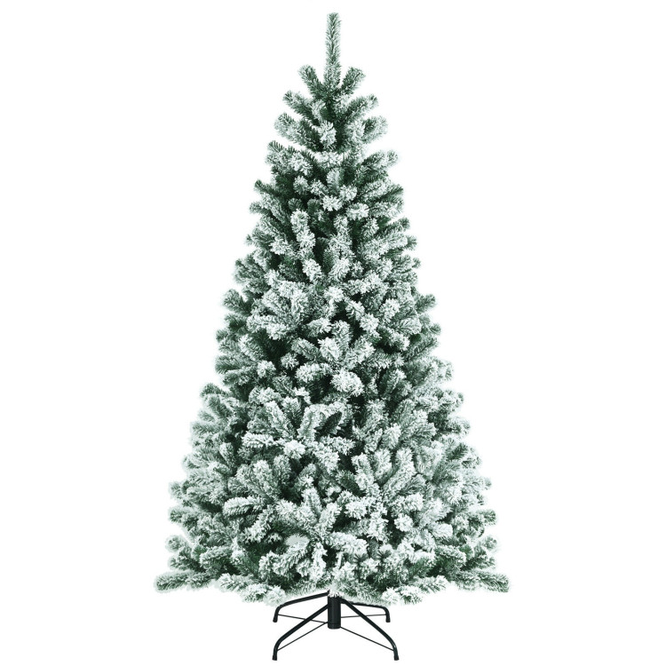 6 Feet Pre-lit Snow Flocked Hinged Christmas Tree with 928 Tips and Metal Stand-6 ftCostway Gallery View 10 of 12
