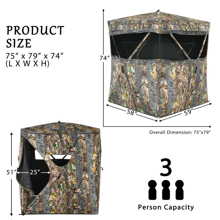 3 Person Hunting camouflage Surround View Tent with Slide Mesh WindowCostway Gallery View 4 of 12